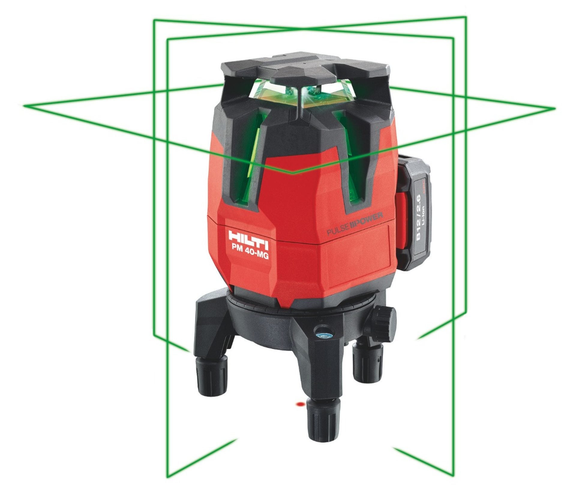 Hilti PM 40-MG green beam multi-line laser with four vertical lines and one 360° line