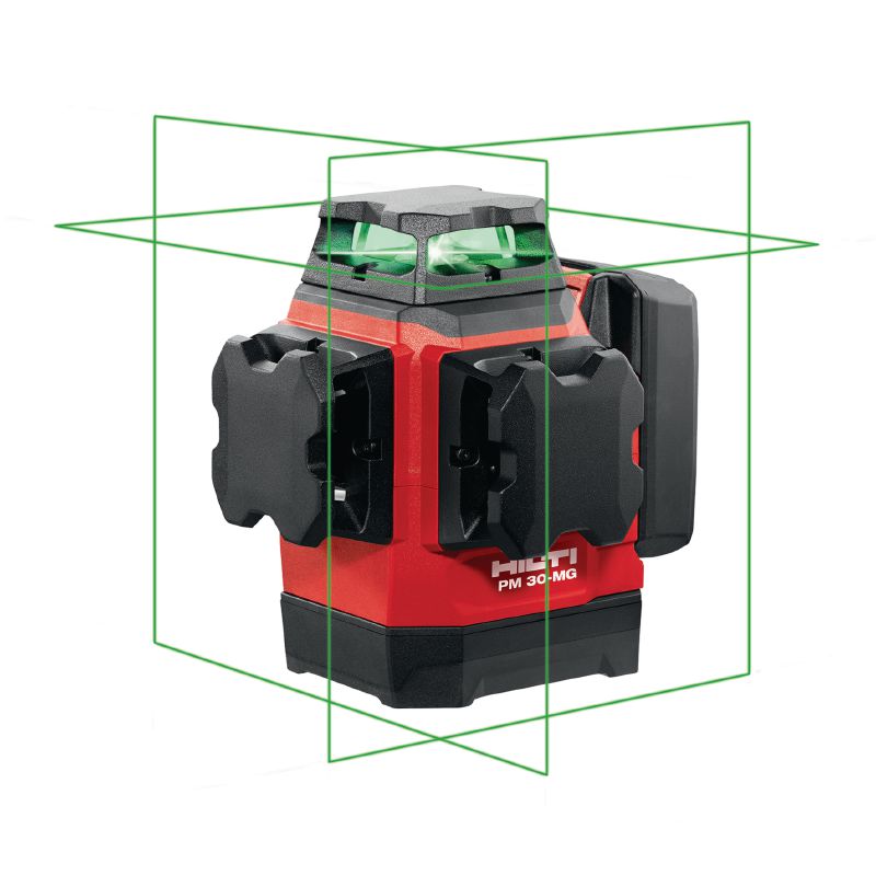 PM 30-MG 다방향 라인 레이저 배관, 레벨링, 정렬 및 스퀘어링 작업을 지원하는 3개의 녹색 360° 라인이 있는 다방향 라인 레이저